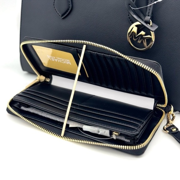 Michael Kors Sheila Medium Satchel Bag & Large Continental Wallet Wristlet Black - Picture 11 of 12